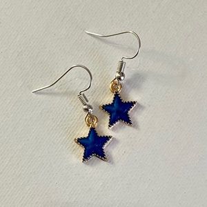 Handmade dangle blue star earrings